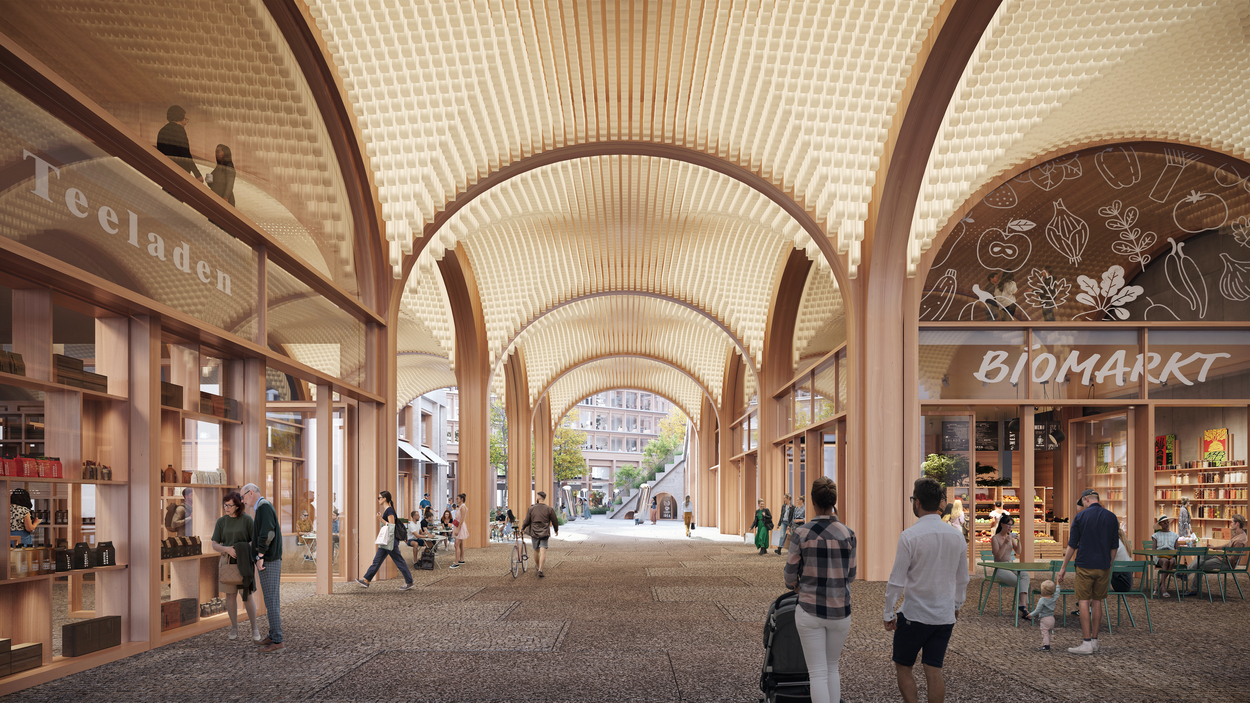 Ku'lturhof 同時也規劃有拱型廊道和商店街，用以創造出更具吸引力的出入口通道。 (Render by Vivid Vision)