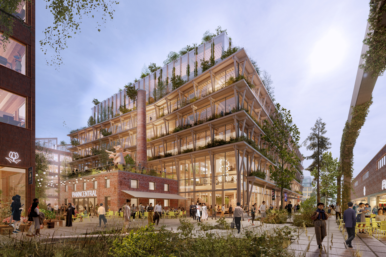 Stockholm Wood City 特別以大量的綠化景觀設計，創造清新宜人的城市氛圍。