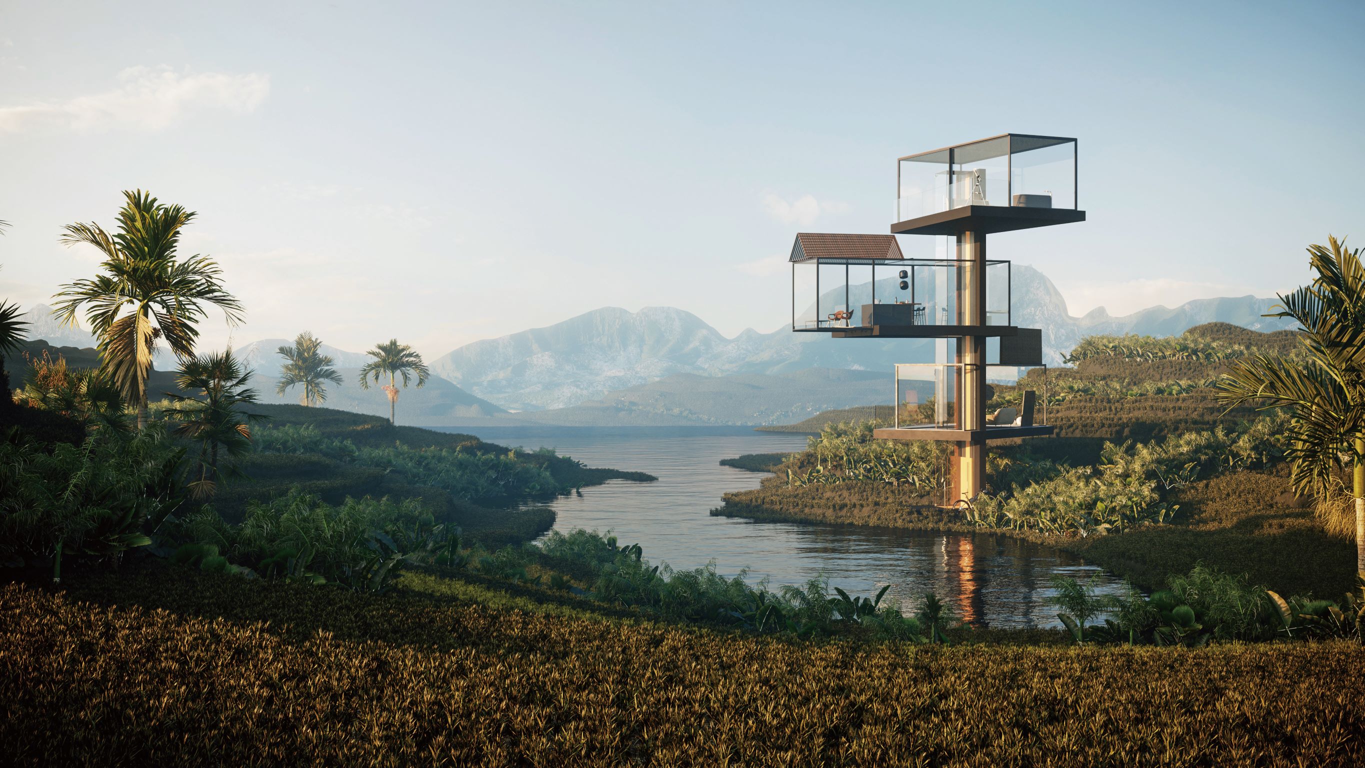 PENETRATING AESTHETIC: HOUSE ON THE RICE PADDY 透视建筑 - 新概念透明电梯小屋