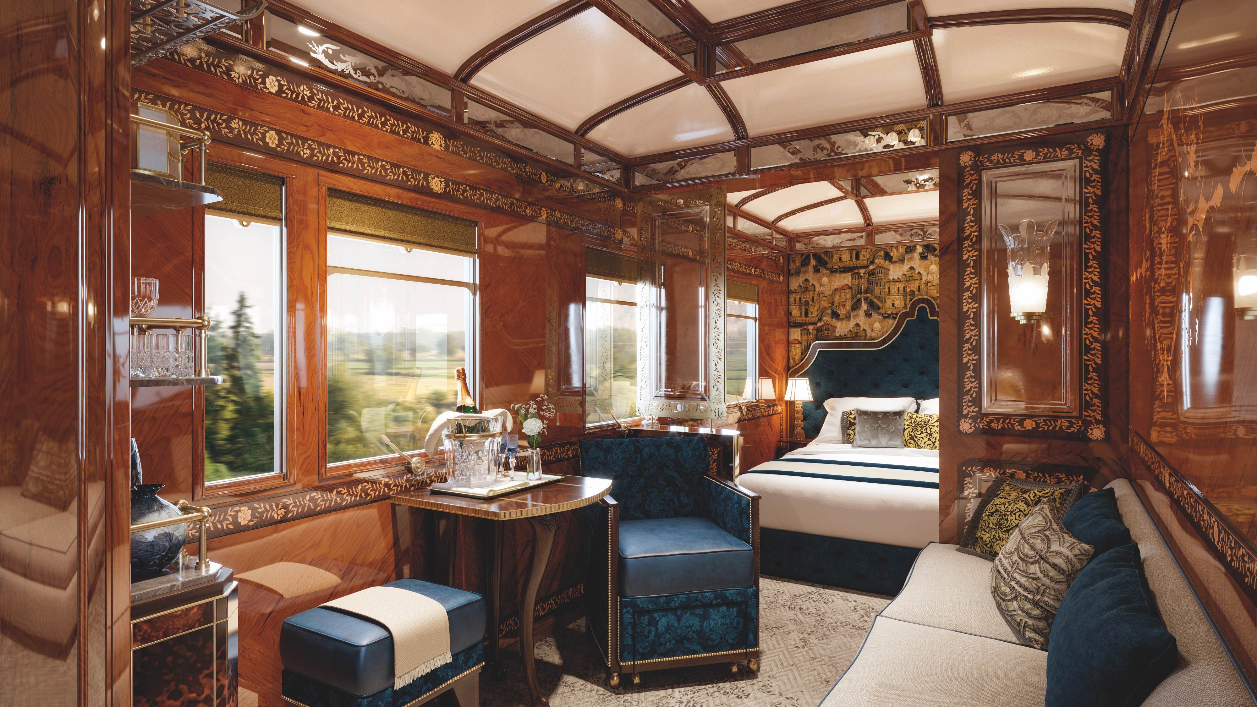 Venice Simplon Orient Express 在 2018 年 3 月推出的全新大套房车厢，特别将巴黎、威尼斯、伊斯坦堡的城市风情融入设计中。