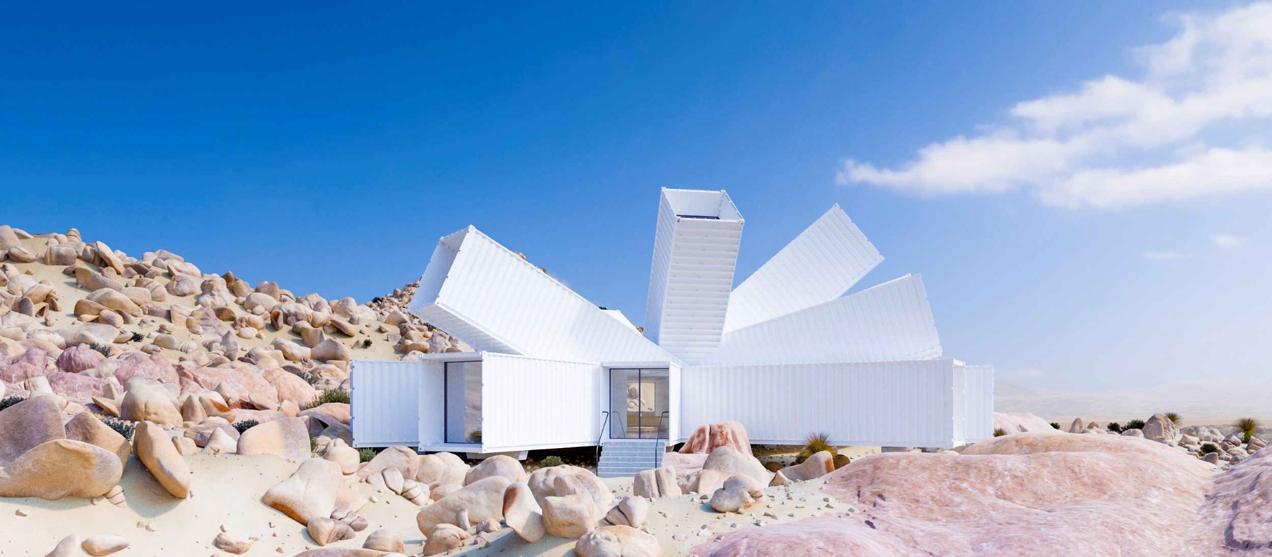 COOLEST SHIPPING CONTAINER ARCHITECTURES: Joshua Tree Residence 回收货柜的创意变身 - 耀眼夺目的漠地白花
