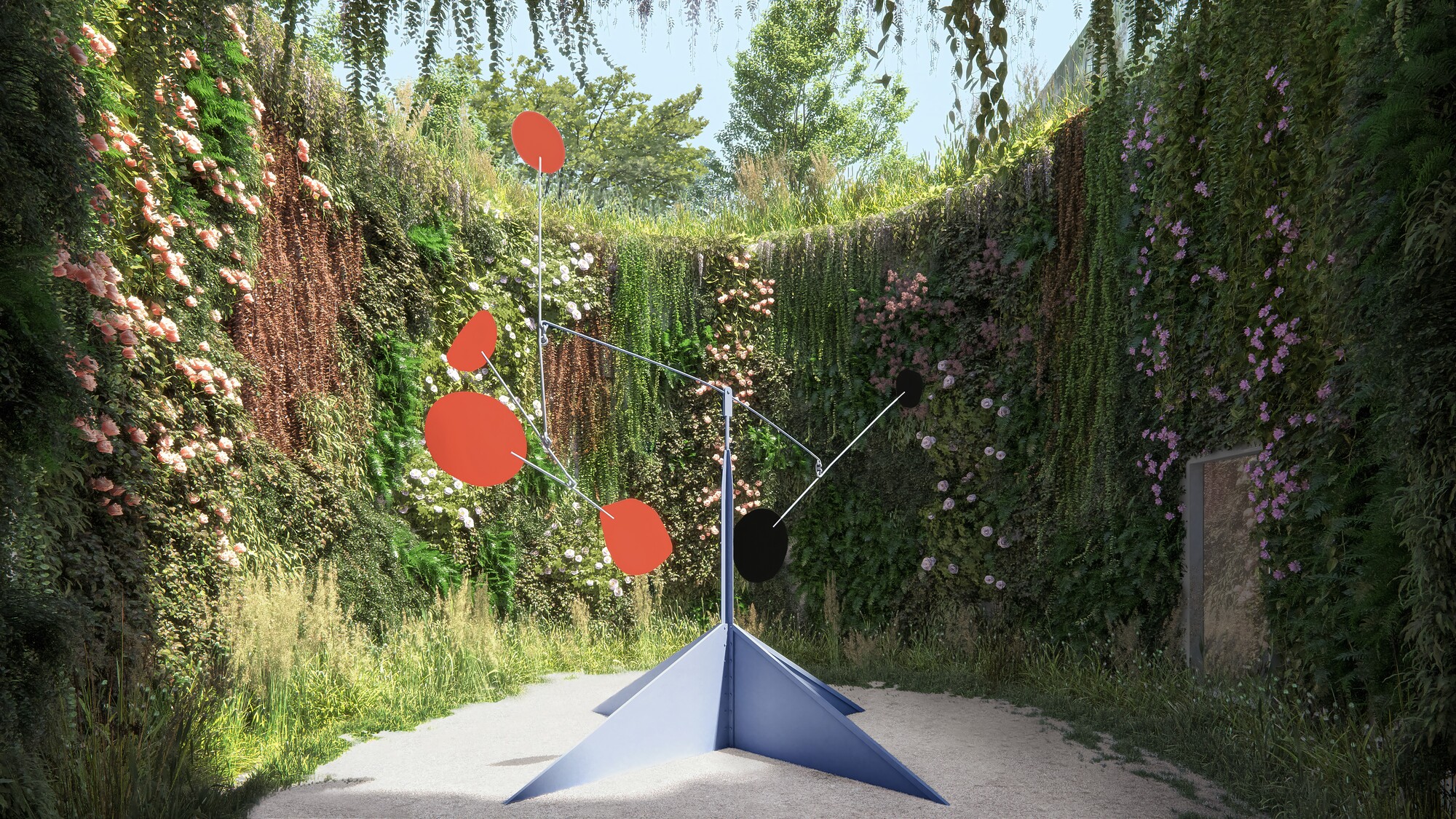 花草扶疏的下沉式花园，化身为让雕塑作品与自然对话的展览空间。