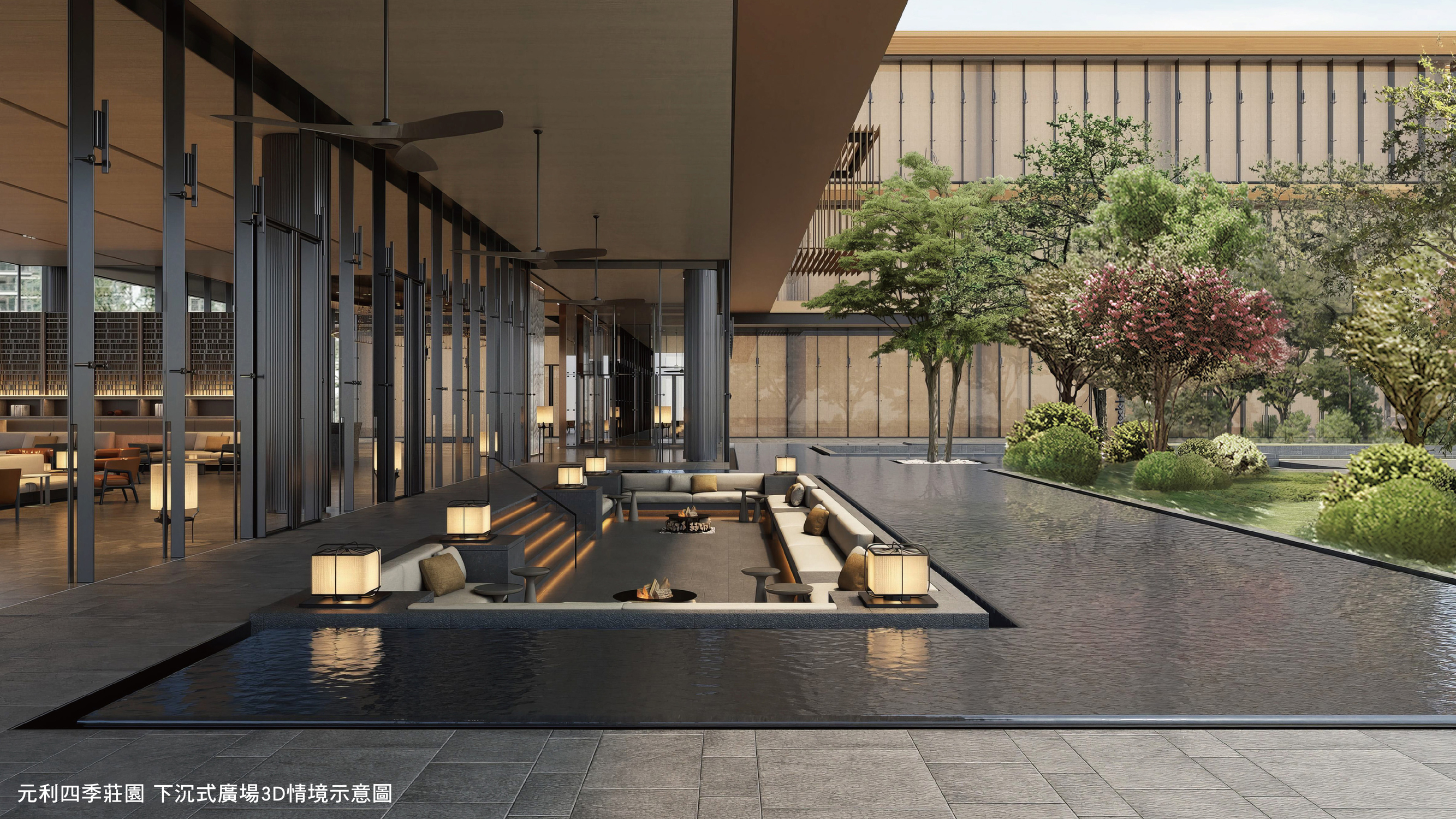 下沉式廣場融合禪意與現代建築的俐落,營造出端莊大器的生活場域。