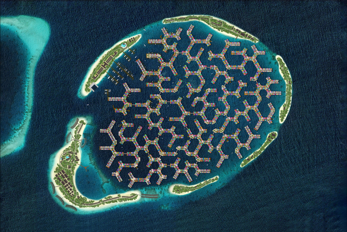 以腦珊瑚為設計靈感的 Maldives Floating City， 將擁有如同海上迷宮般的城市結構。