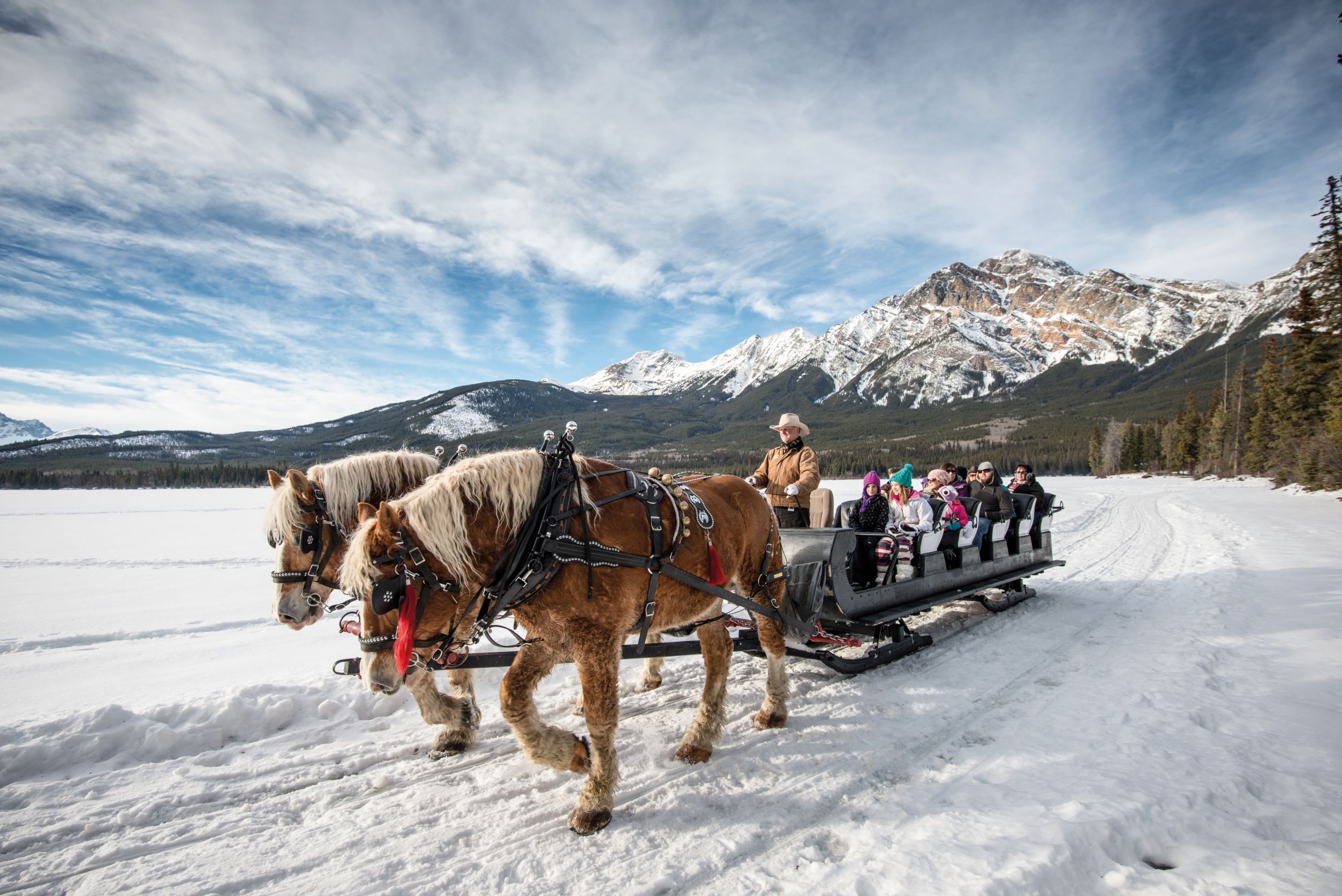冬季來到金字塔湖，除了夜裡觀星，白天還可以搭乘馬車雪橇遊湖。