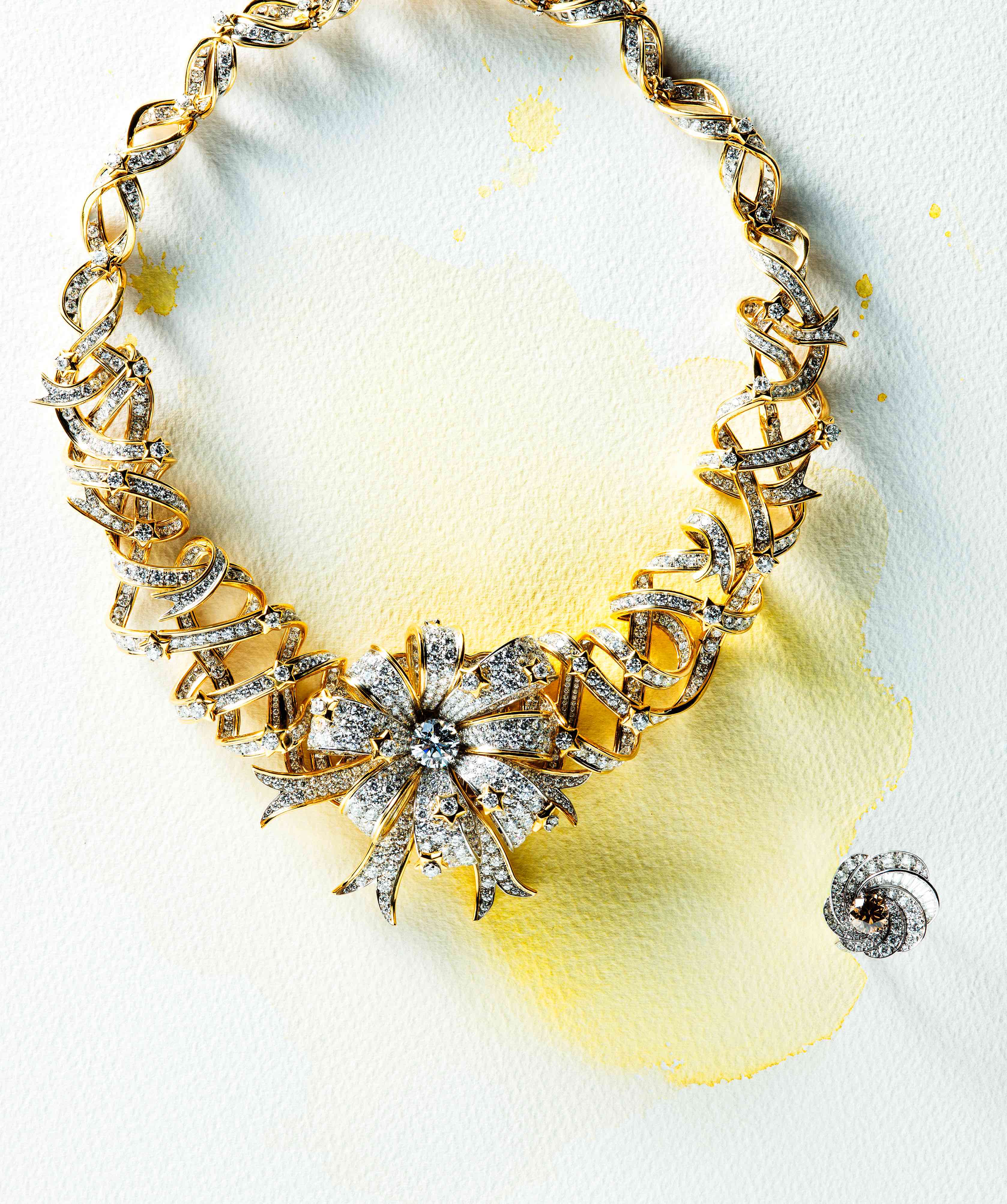 Jean Schlumberger Ribbon Rosette 缎带项链/Tiffany & Co. Aria 香槟彩钻戒指 镶嵌主钻1.74克拉香槟彩钻，总重20.38克拉/De Beers