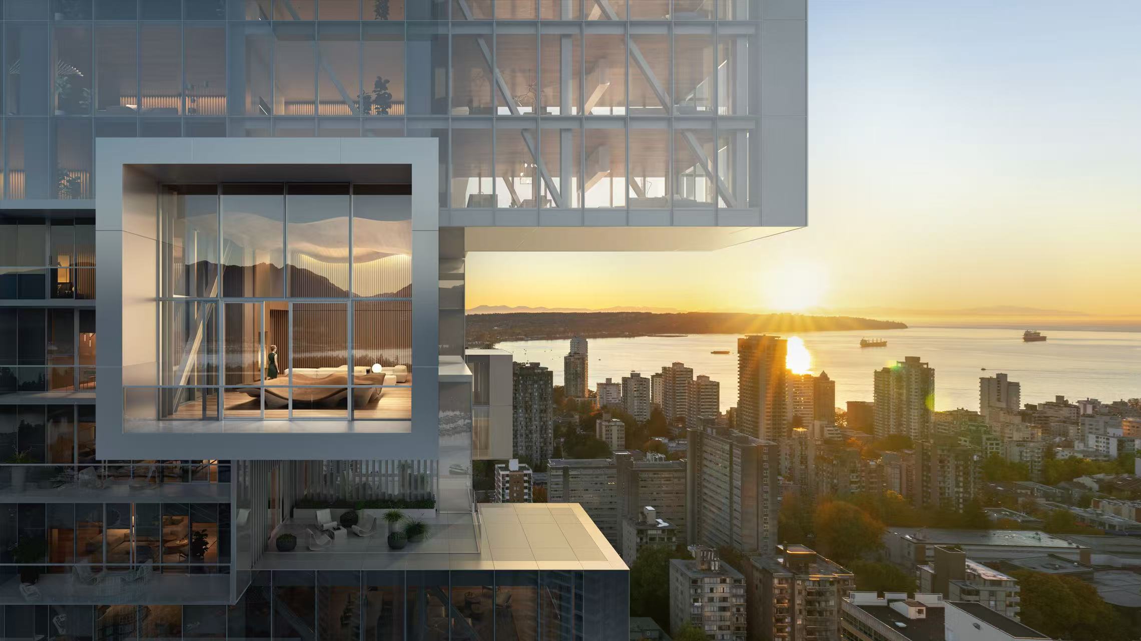 温哥华 Fifteen Fifteen by Ole Scheeren 观景单位采用悬臂式玻璃结构，从大楼向外伸出，营造出悬浮之感。 （ © Binyan Studios ）