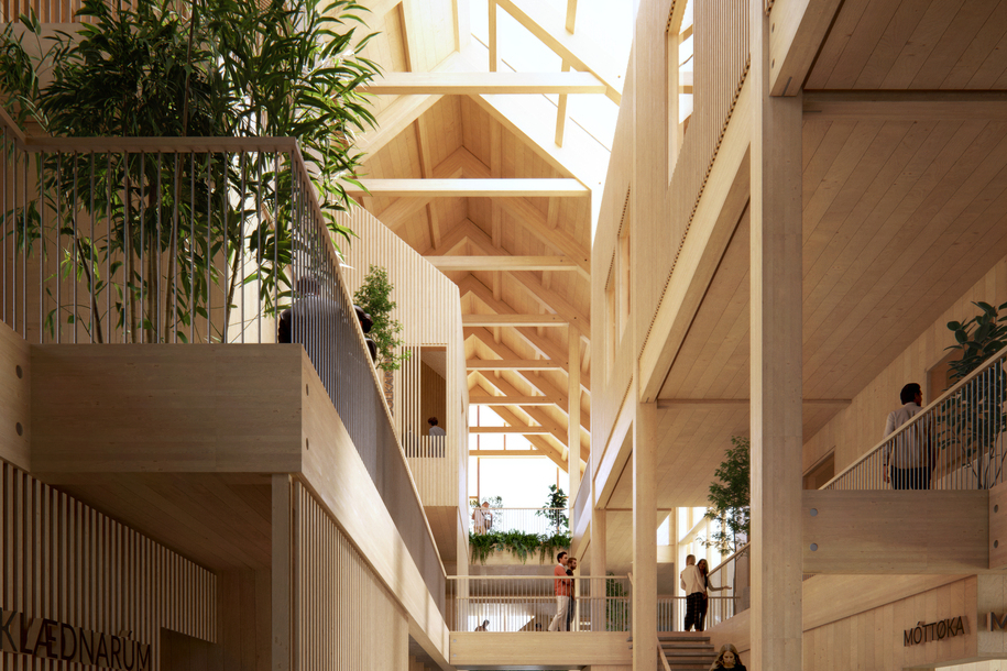 採光明亮的新校區以編織自然為設計概念，在建築內外植入相互呼應的綠意景觀。