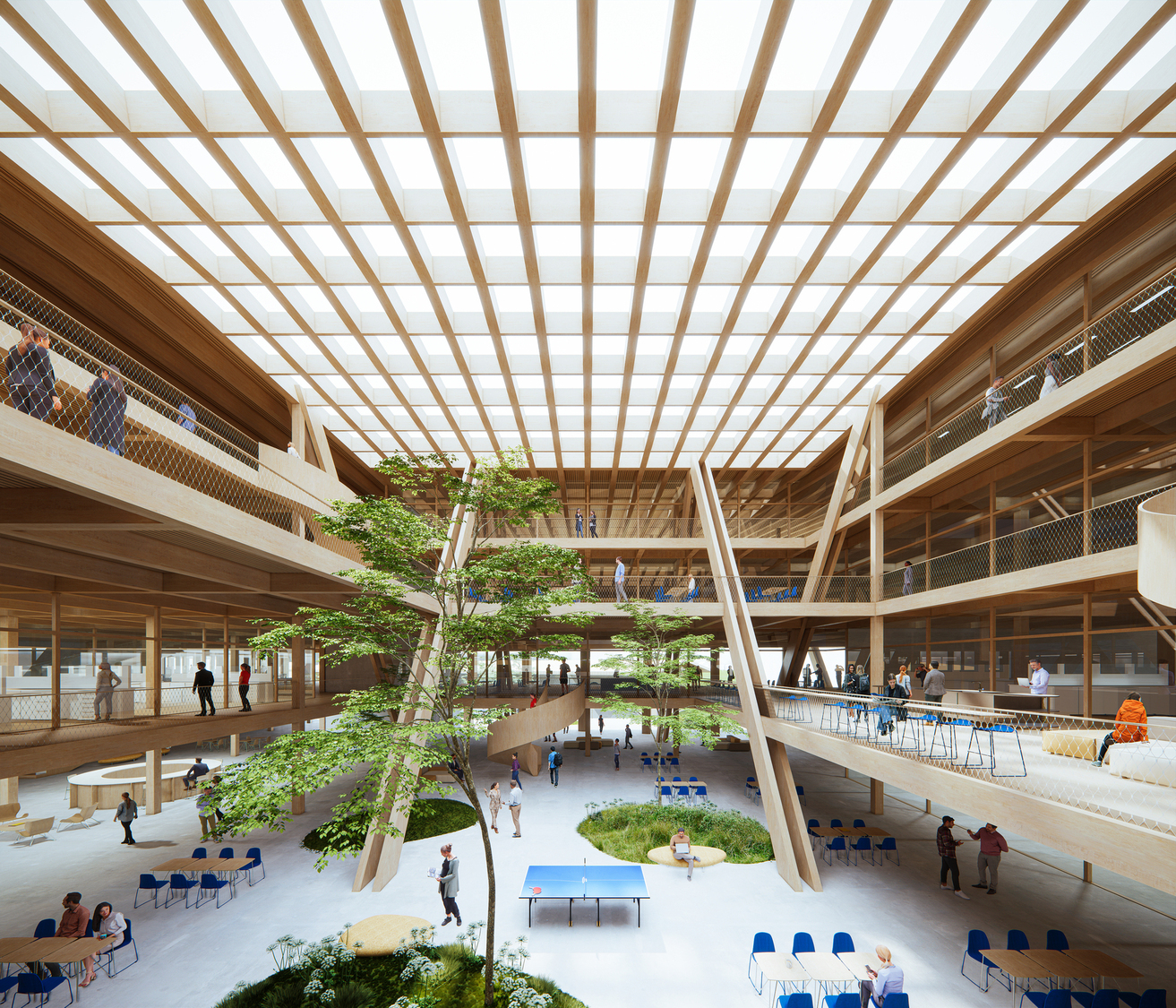 Ecotope 主大樓以天井中庭結合綠化景觀，營造出進入自然的優閒氛圍。