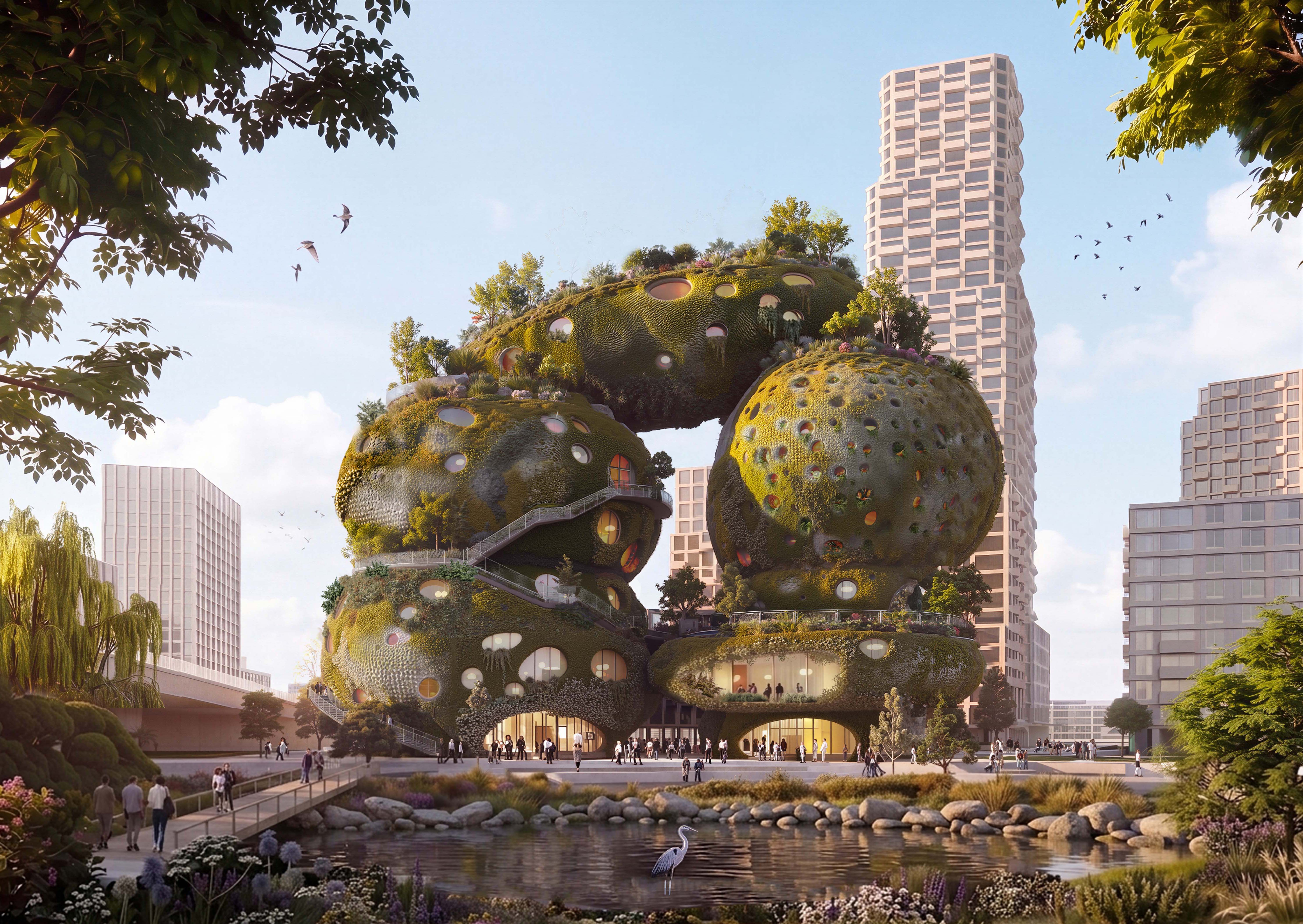 以「生物烏托邦」概念進行規劃設計的 Rotterdam ROCKS! 。（ Render by MVRDV ）