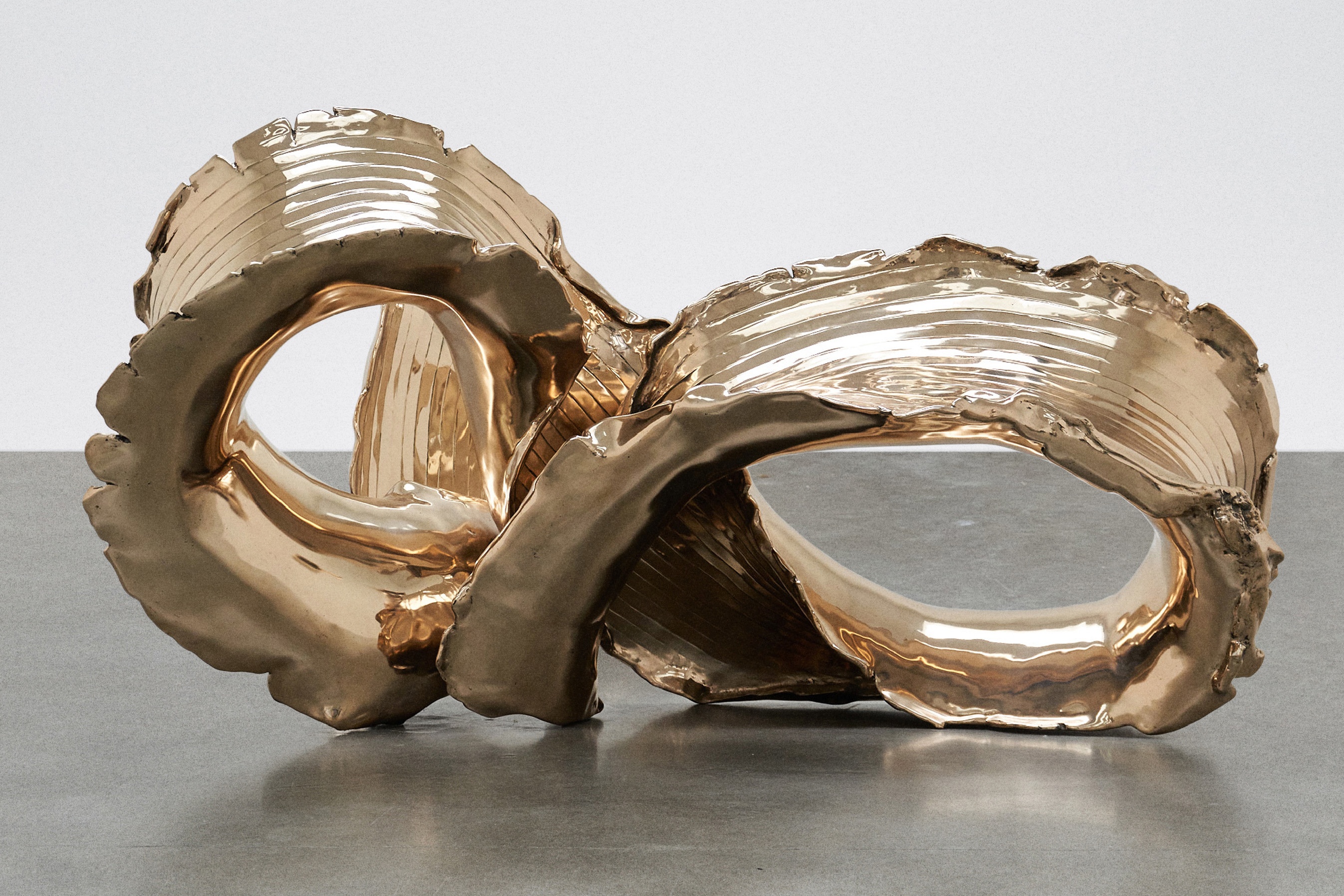 Lynda Benglis 的雕塑作品，以打结、褶皱及挤压等形式呈现。