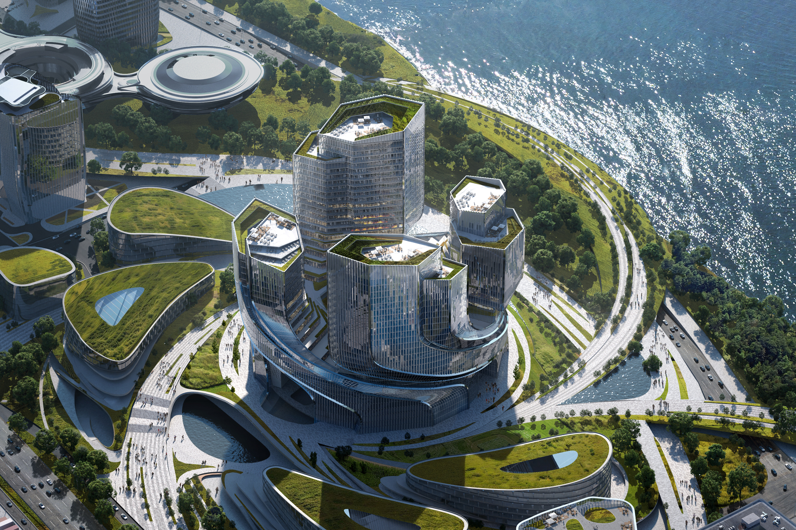 深圳腾讯全球总部 Tencent Helix 以螺旋式景观露台构成漩涡花园， 将总部大楼巧妙融入一片自然与功能性户外空间交织的都市绿洲之中。