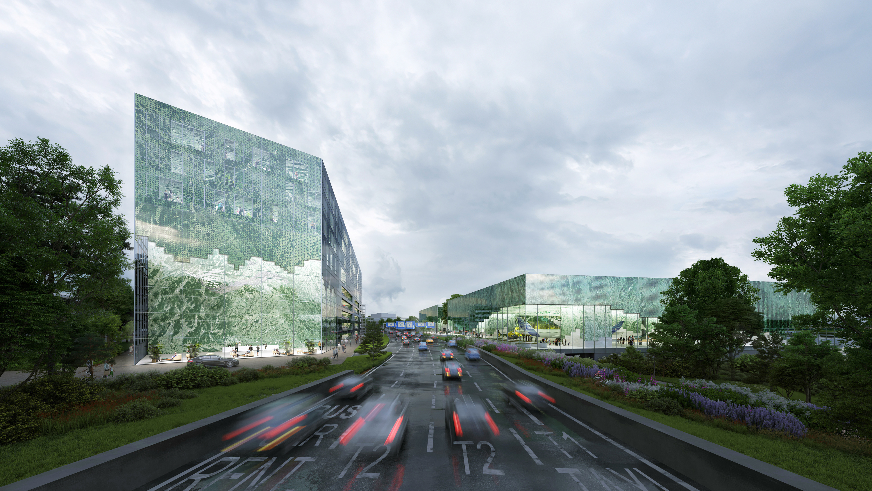 座落在機場大道兩側的新航站建築，是進出布拉格機場最先映入眼簾的綠寶石地標。