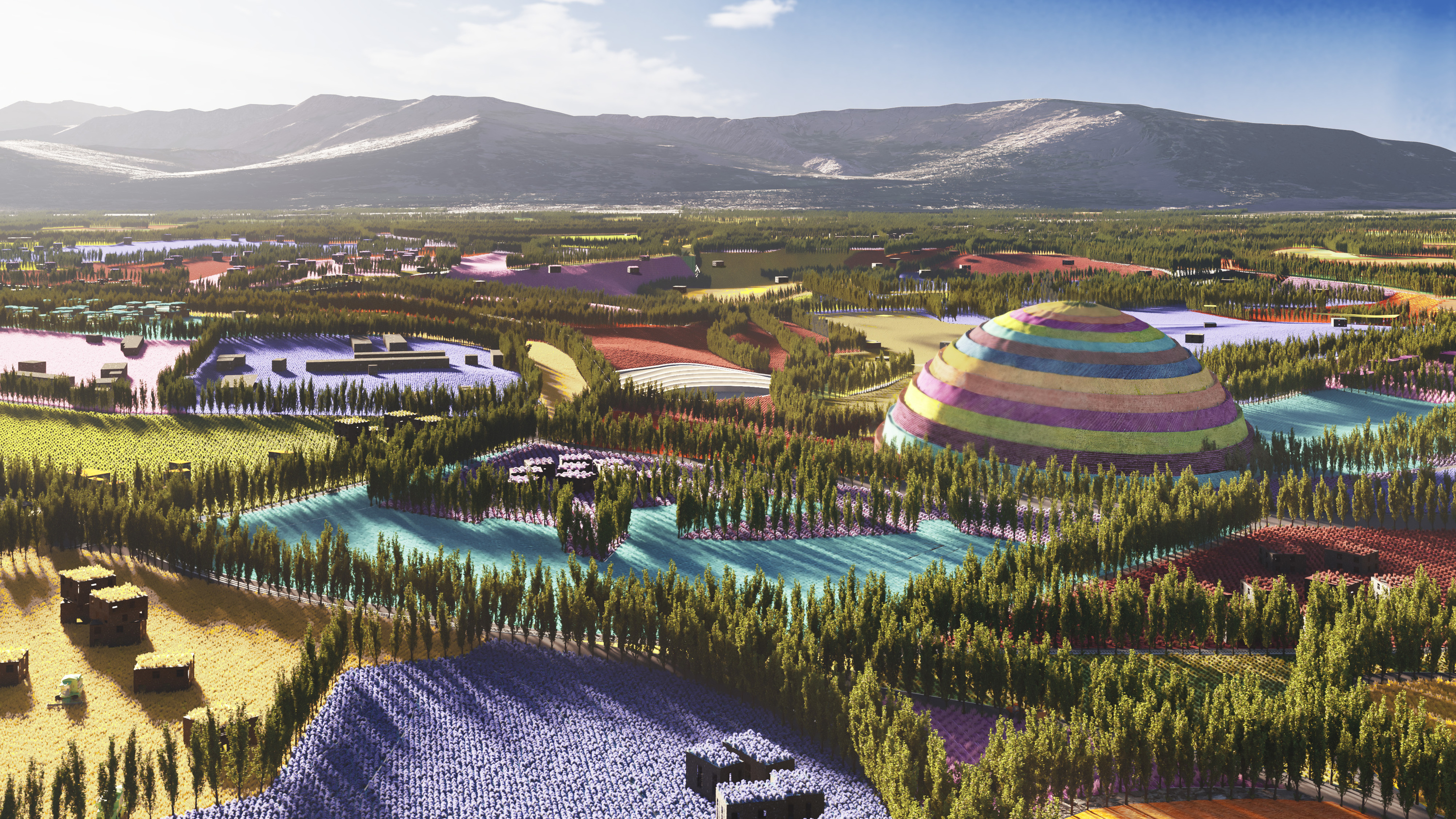 計畫在不同農田地塊植入不同植栽的 Gagarin Valley，將成為 一座色彩繽紛的美麗谷地。