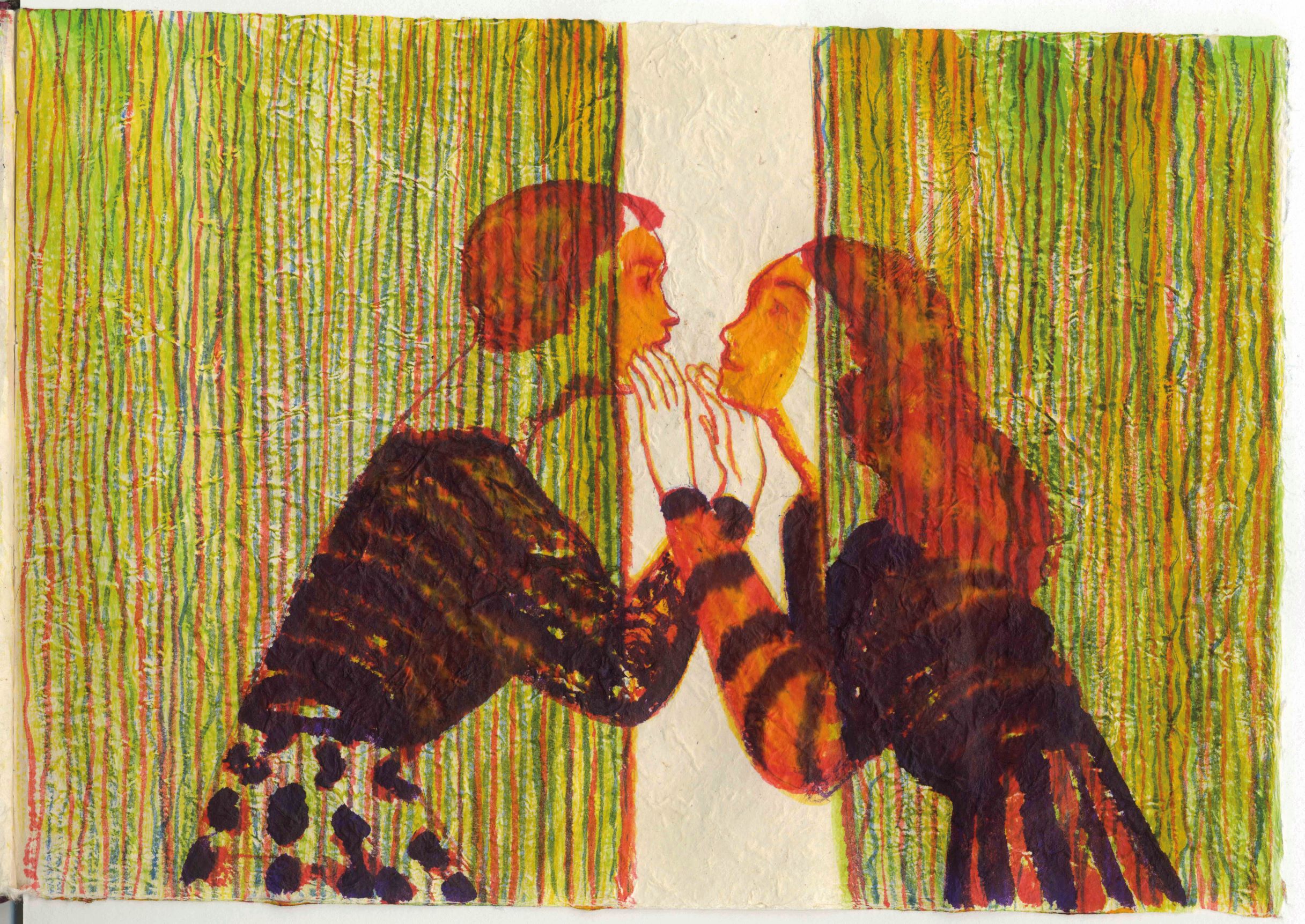 「我主要画一些名场景，例如阳台相会、破晓渐近、啁啾鸟鸣、Verona 的花园和古城建筑等，我为人物加上了珠宝般的光彩，仿佛他们正和光影游戏着。」