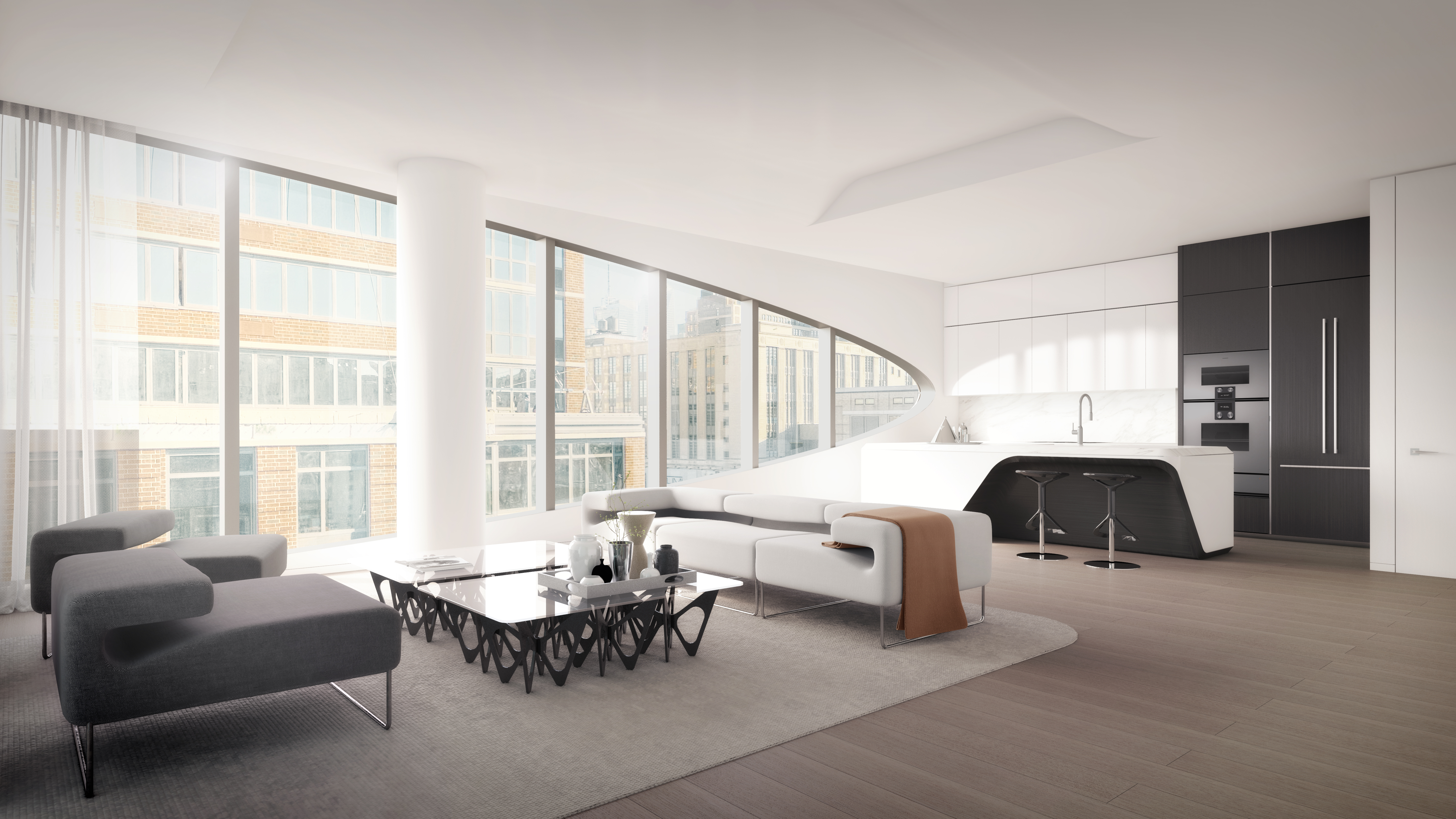 巨大的開窗保證了足夠的採光，同時還提供了全方位的觀景體驗。